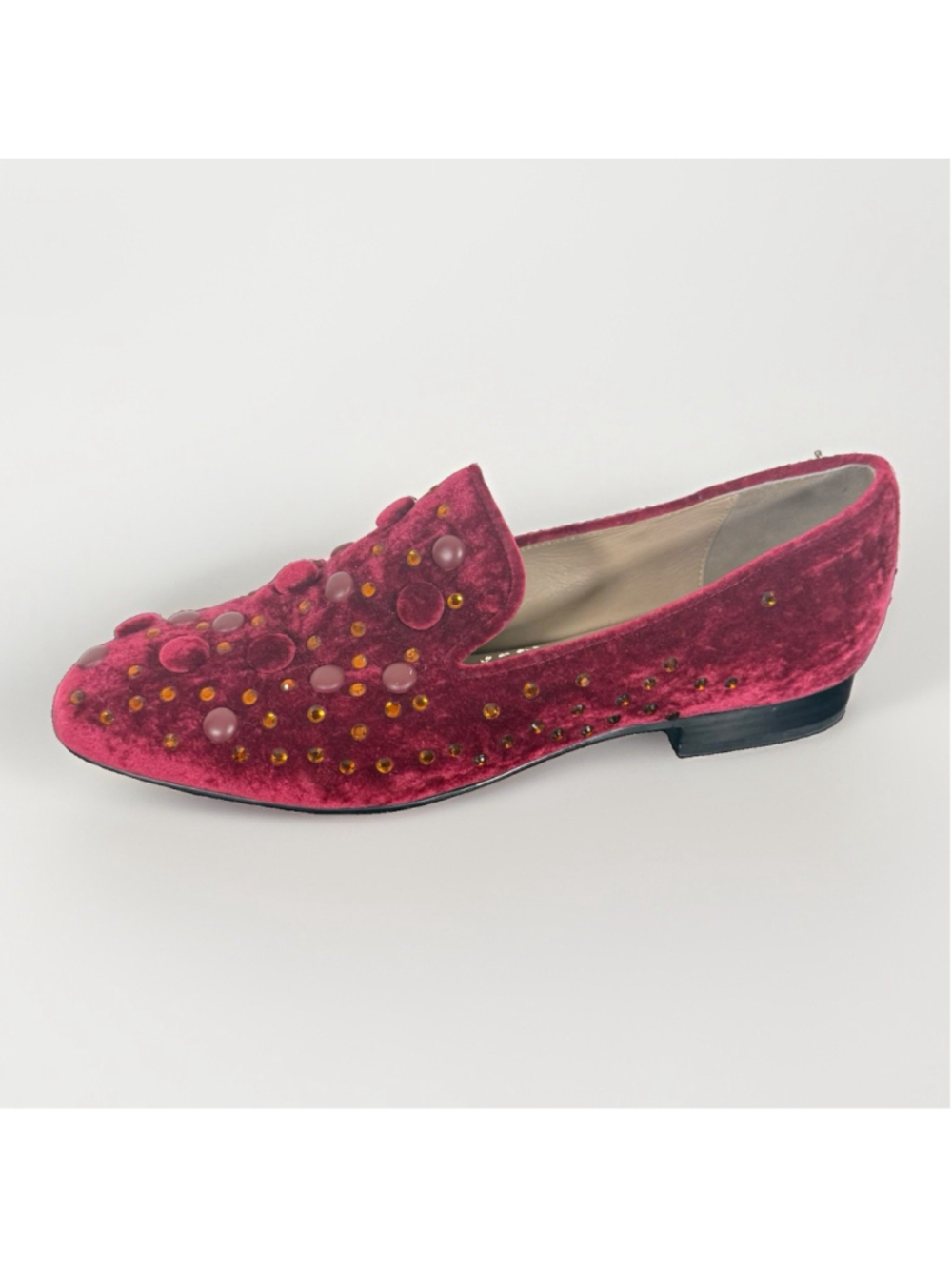 Donald Pliner Lyle Embellished Red Velvet Flats loafers Sz 7.5 Women Art to Wear